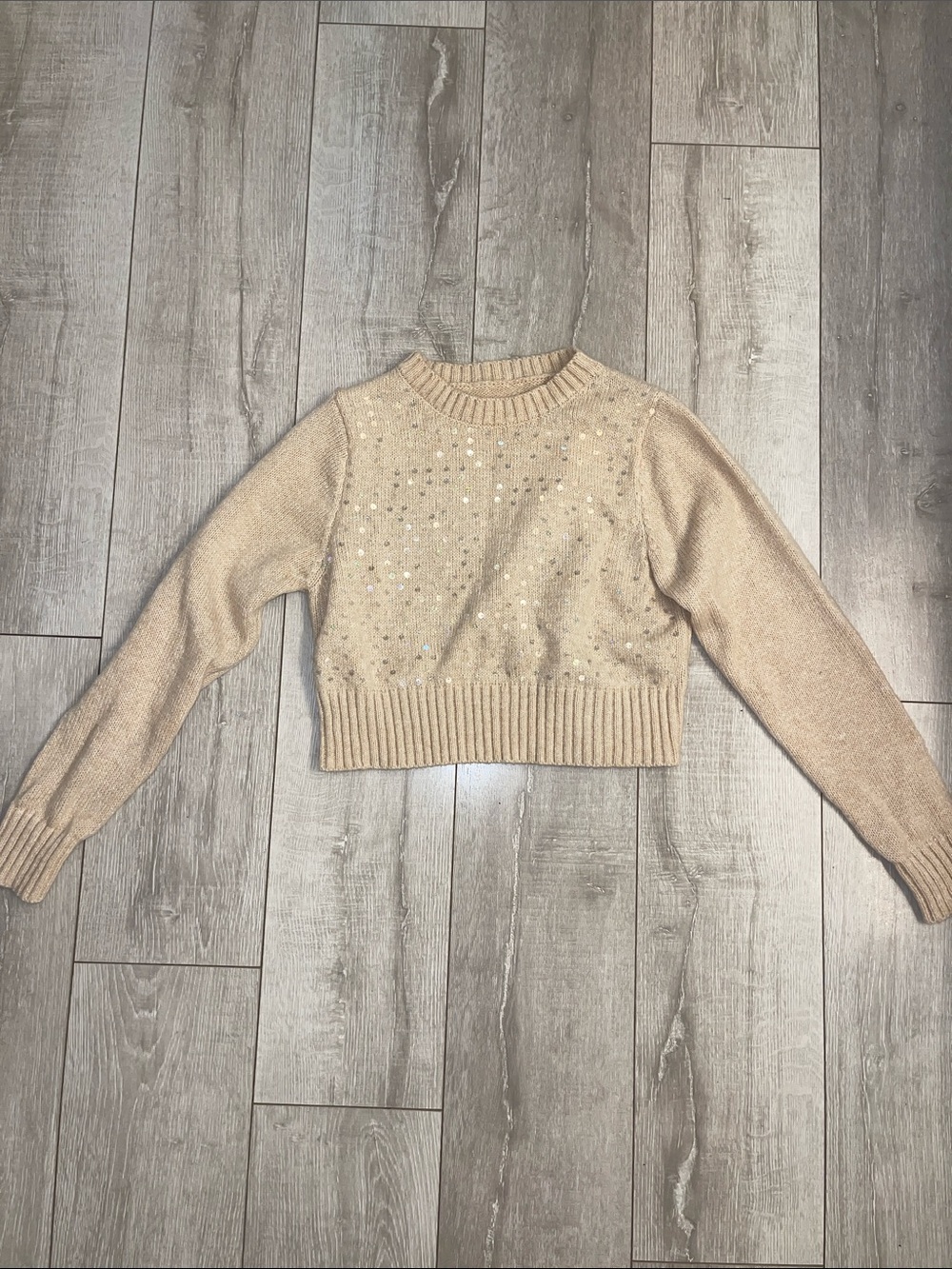 NWOT Cream Sequin Mockneck Ribbed Knit Sweater XS